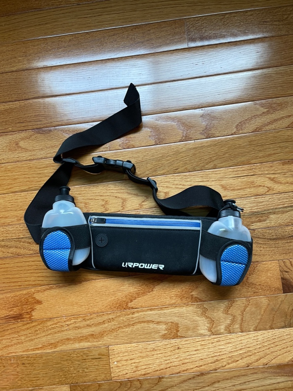 URPOWER Dual Bottle Running Belt - Black with Blue Accents